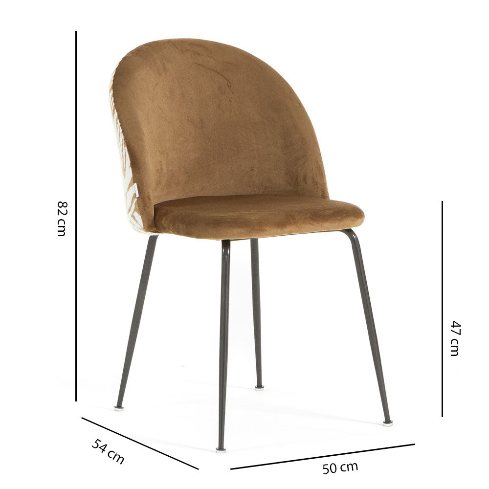 Sara – sedia in velluto decorato con gambe in metallo